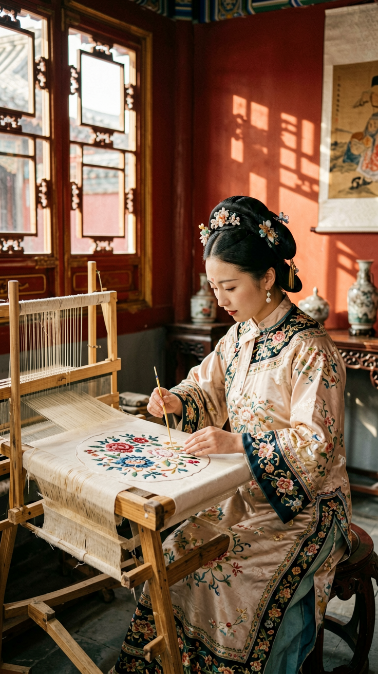 延禧攻略2018内地宫廷剧，紫禁城宫女走过汉白玉石桥，灰蓝色天空低调高级感，早春宫廷写实场景